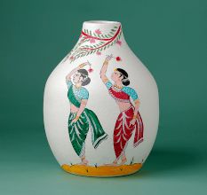 Handcrafted Ceramic Pattachitra Dancing Gopis Decorative Art Vase